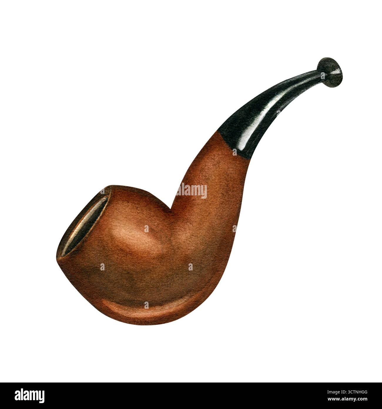 Rauchpfeife Aquarellillustration für Zigarrenclub. Handgezeichnet auf weißem Hintergrund Stockfoto