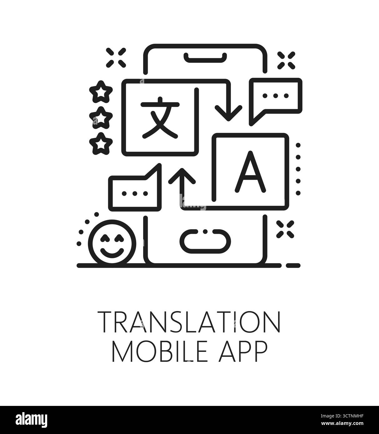 Symbol oder Symbol für die englischsprachige Übersetzung der App. Englische Sprache übersetzen Vektorsymbol, Symbol für Übersetzung von Fremdsprachen. Vokabelzeichen mit Smartphone-Anwendung oder Service-Bildschirm Stock Vektor