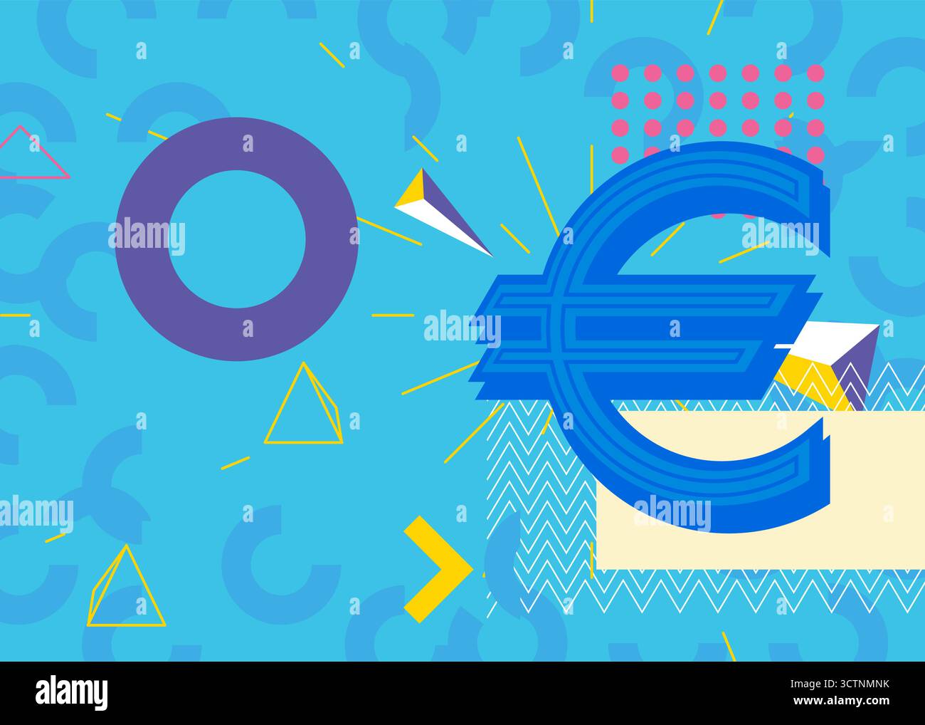 Euro-Zeichen-Hintergrund mit geometrischer Grafik im Retro-Design. Minimale geometrische Elemente. Vintage abstrakte Formen Vektor-Illustration. Stock Vektor