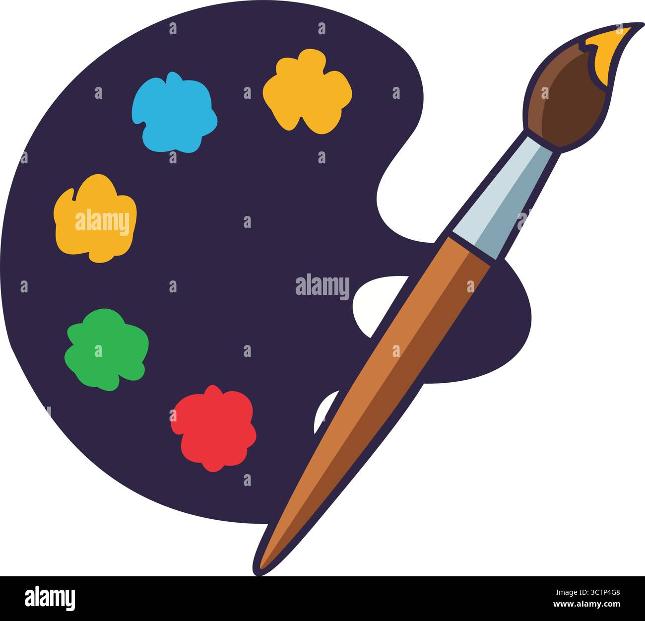 Pinsel und dunkle Farbpalette, Vektorsymbol für Kunst- und Kreativstudios Stock Vektor