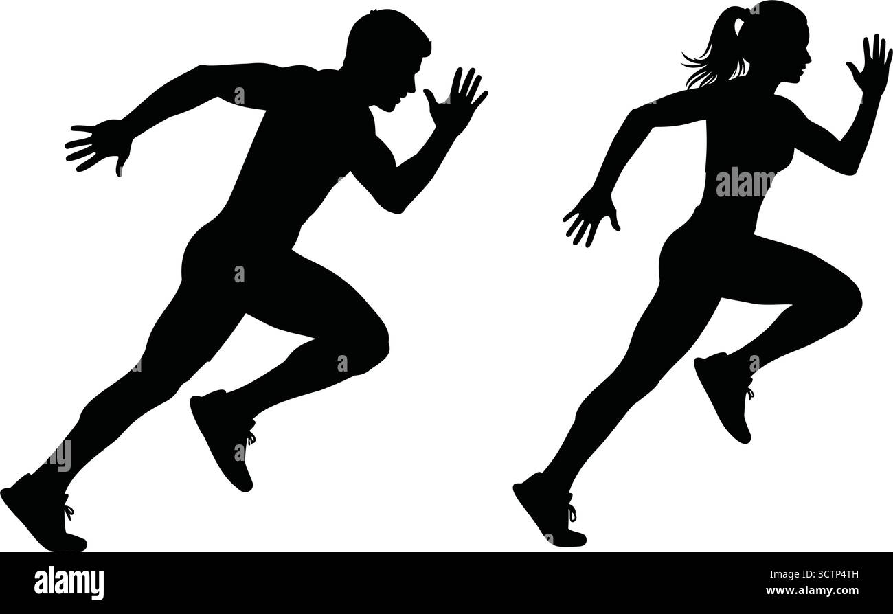 Dynamische Silhouetten von Läuferinnen und Läufern im Vollsprint, ideal für Fitness, Sport und aktive Lifestyle-Designs Stock Vektor