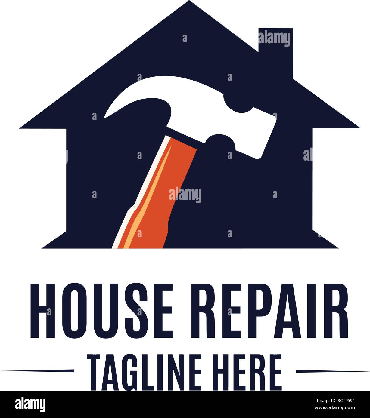 Logo für Hausreparatur mit Hammer und Haussymbol, für Handwerker-Service-Emblem, Branding für Hausverbesserungen, Renovierung und Wartung Stock Vektor