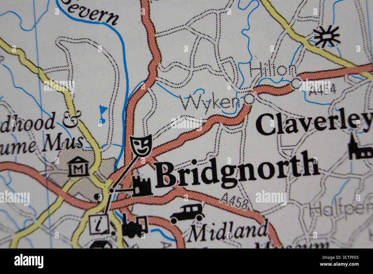 Bridgnorth - Vereinigtes Königreich farbatlas Karte der Stadt und ein Name der Gegend Stockfoto