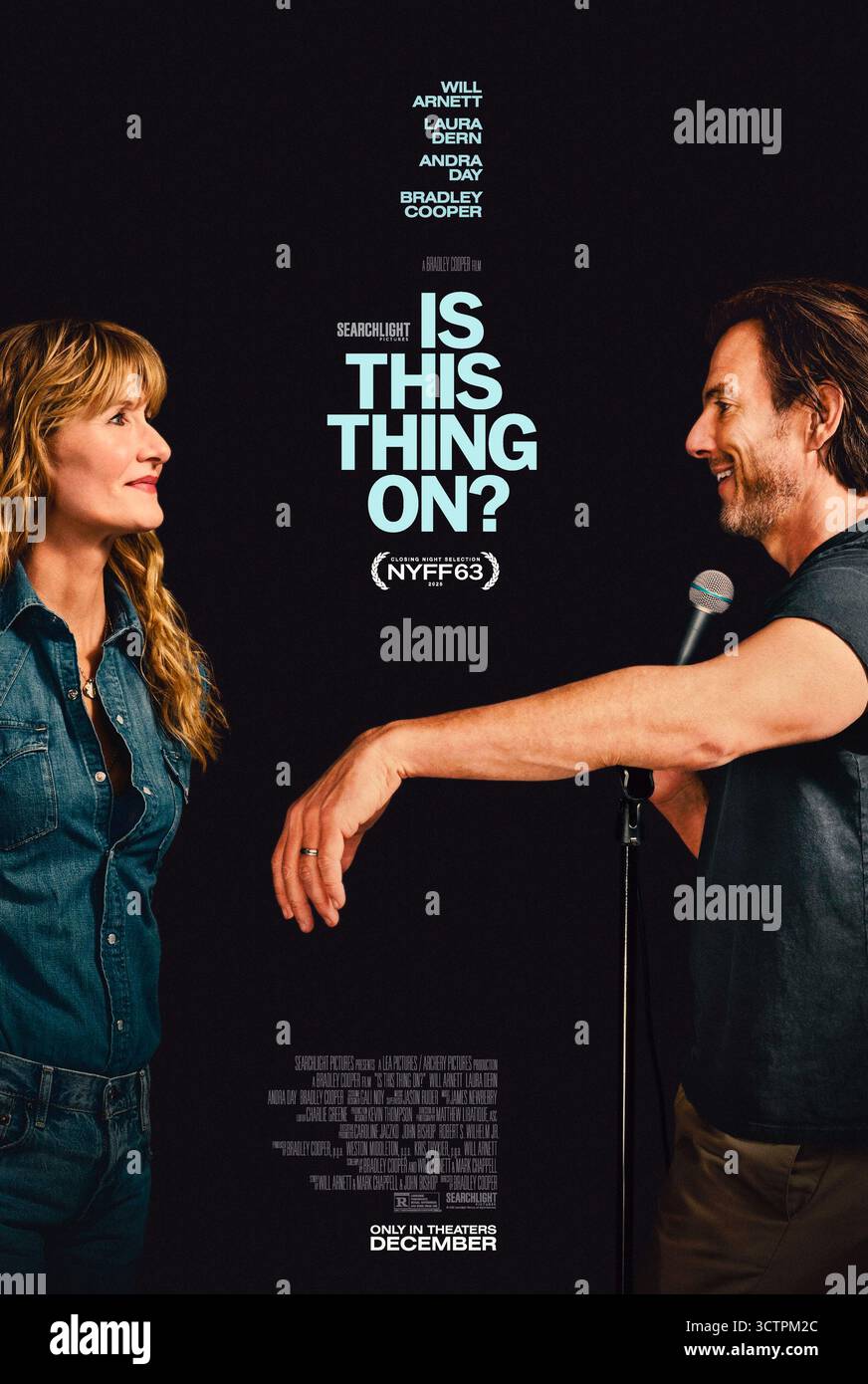 Ist Das Ding An? (2025) Regie führte Bradley Cooper mit Bradley Cooper, will Arnett und Laura Dern. Ein getrenntes Paar navigiert durch Miterziehung und Selbstentdeckung, da beide nach dem Ende ihrer Ehe einen neuen Zweck suchen. US-Poster NUR FÜR REDAKTIONELLE ZWECKE. Quelle: BFA / Searchlight Pictures Stockfoto