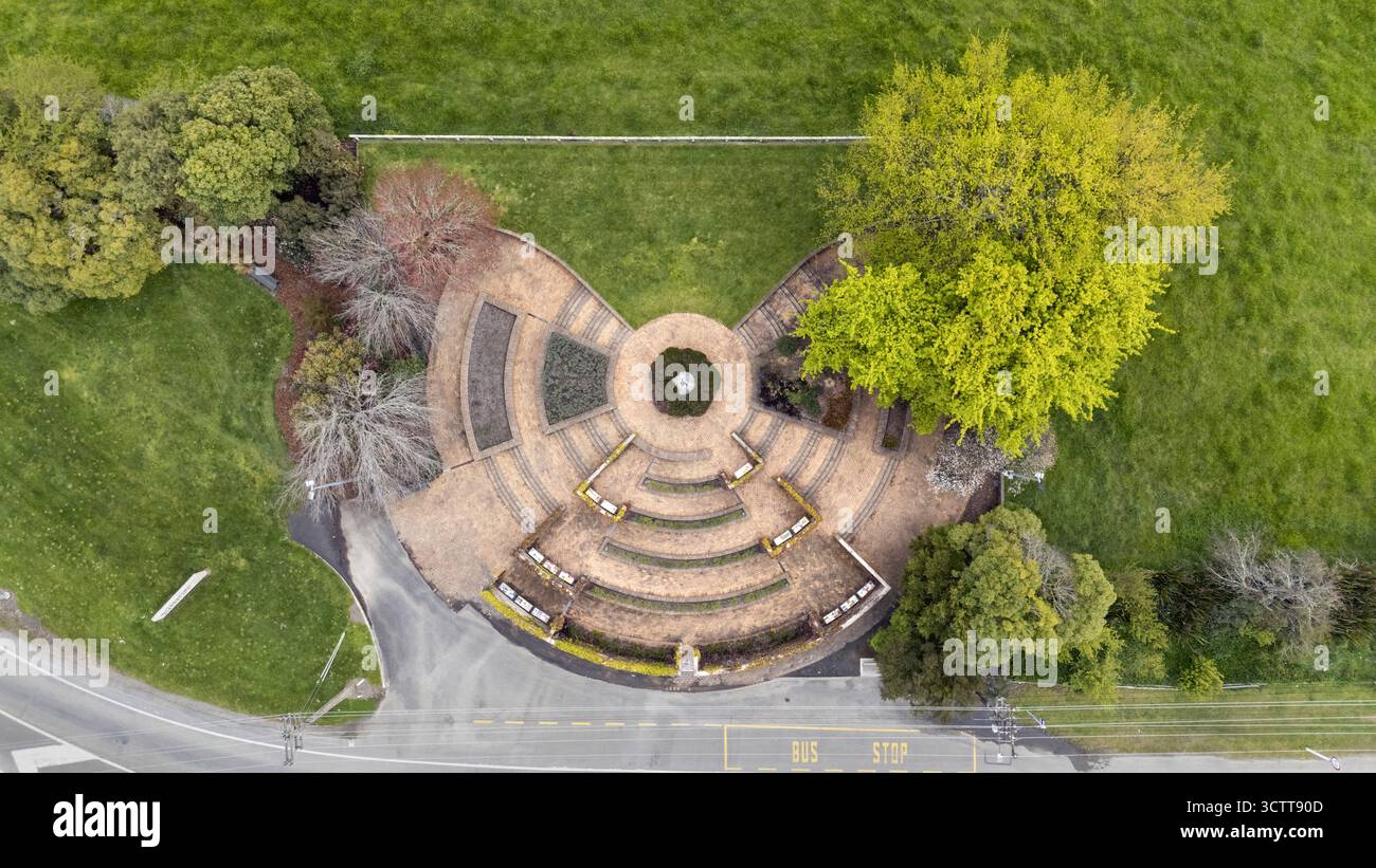 Luftaufnahme des Lord Rutherford Memorial, Brightwater, Tasman Region, Neuseeland. Stockfoto