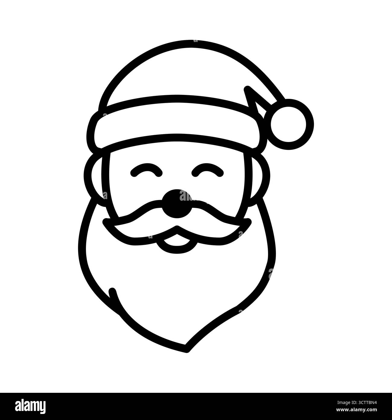 Weihnachtsmann-Umrisssymbol. Monoline Gesicht mit Hut und Bart. Vektoremblem schwarz-weiß. Sauberes minimales Weihnachtsdesign, ideal für Ikonen, Verpackungen, Stock Vektor