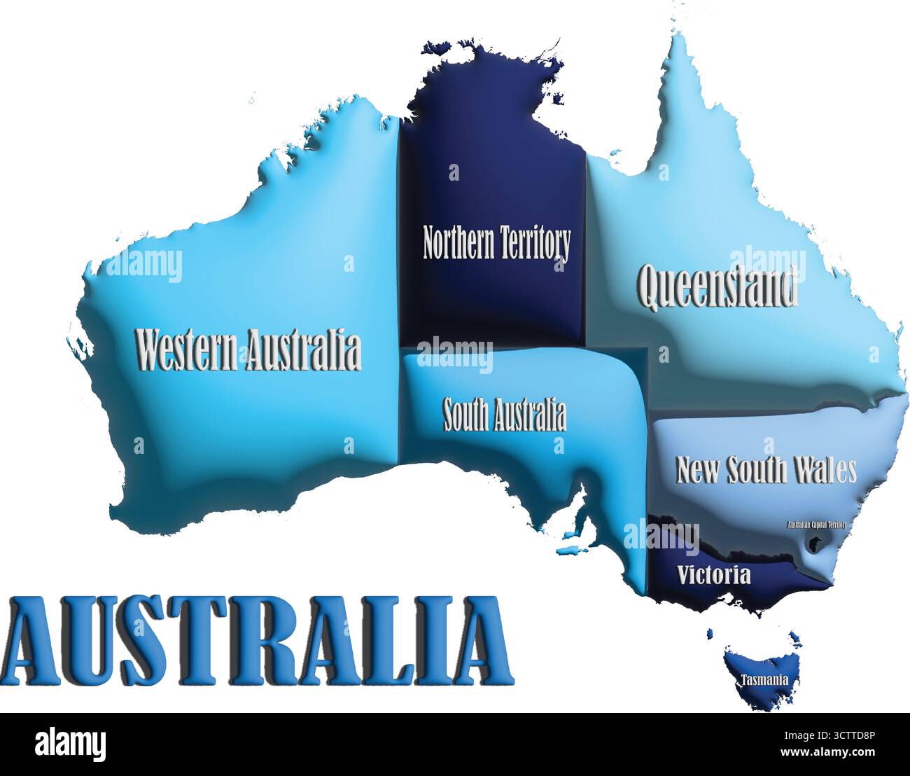 Australische Karte – Blaue 3D-Ballonvektor-Illustration der Länderumrisse für Geographie, Reisen und Bildung Stock Vektor