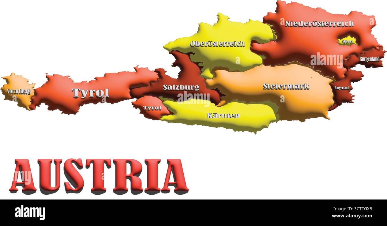 Österreich-Karte – orangefarbenes 3D-Balloon-Vektor-Illustration der Länderumrisse für Geographie, Reisen und Bildung Stock Vektor