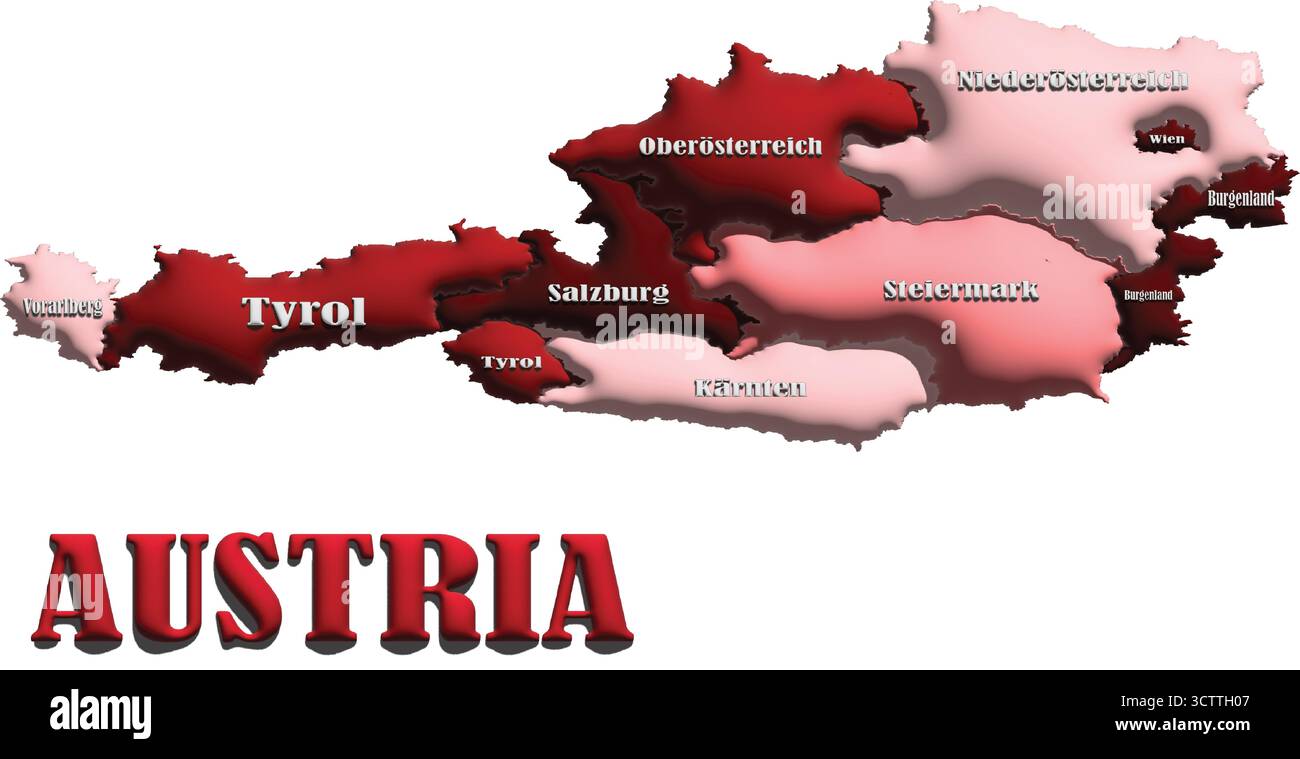 Österreich-Karte – Rote 3D-Balloon-Vektor-Illustration der Länderumrisse für Geographie, Reisen und Bildung Stock Vektor
