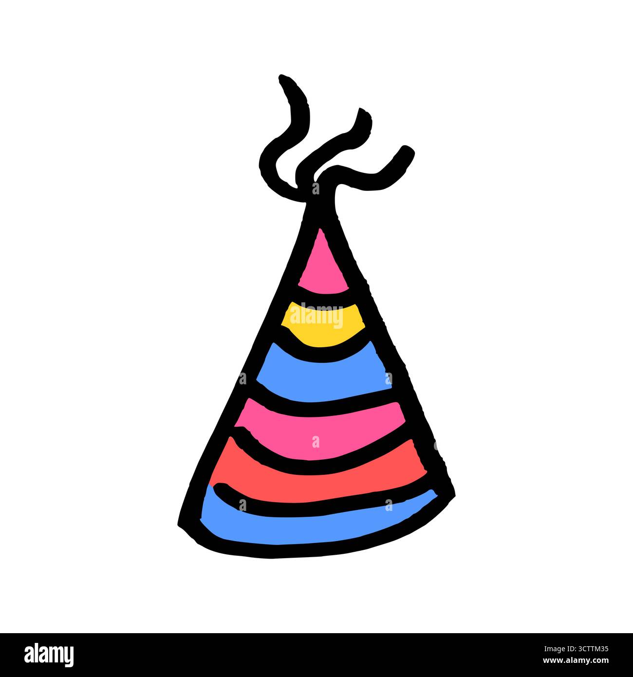 Partyhut – konischer Festmütze. Handgezeichnetes Objekt im Doodle-Stil. Einfache isolierte Umrisse. Stock Vektor