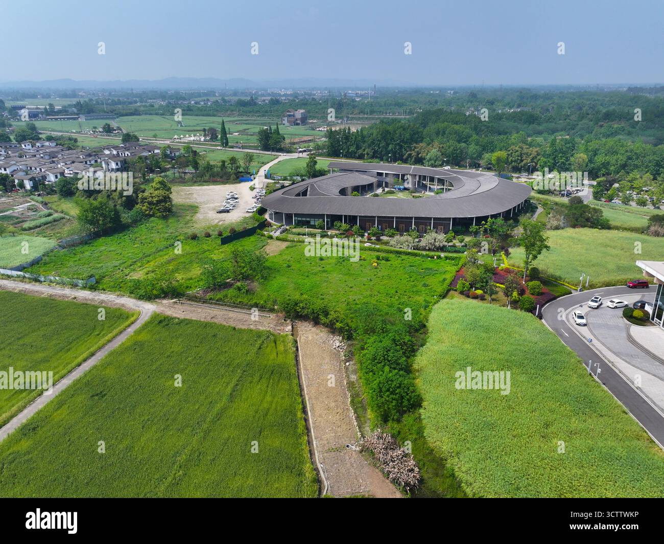 Luftaufnahmen der Internationalen Stadt Tianfu in Chongzhou, Chengdu, Provinz Sichuan Stockfoto