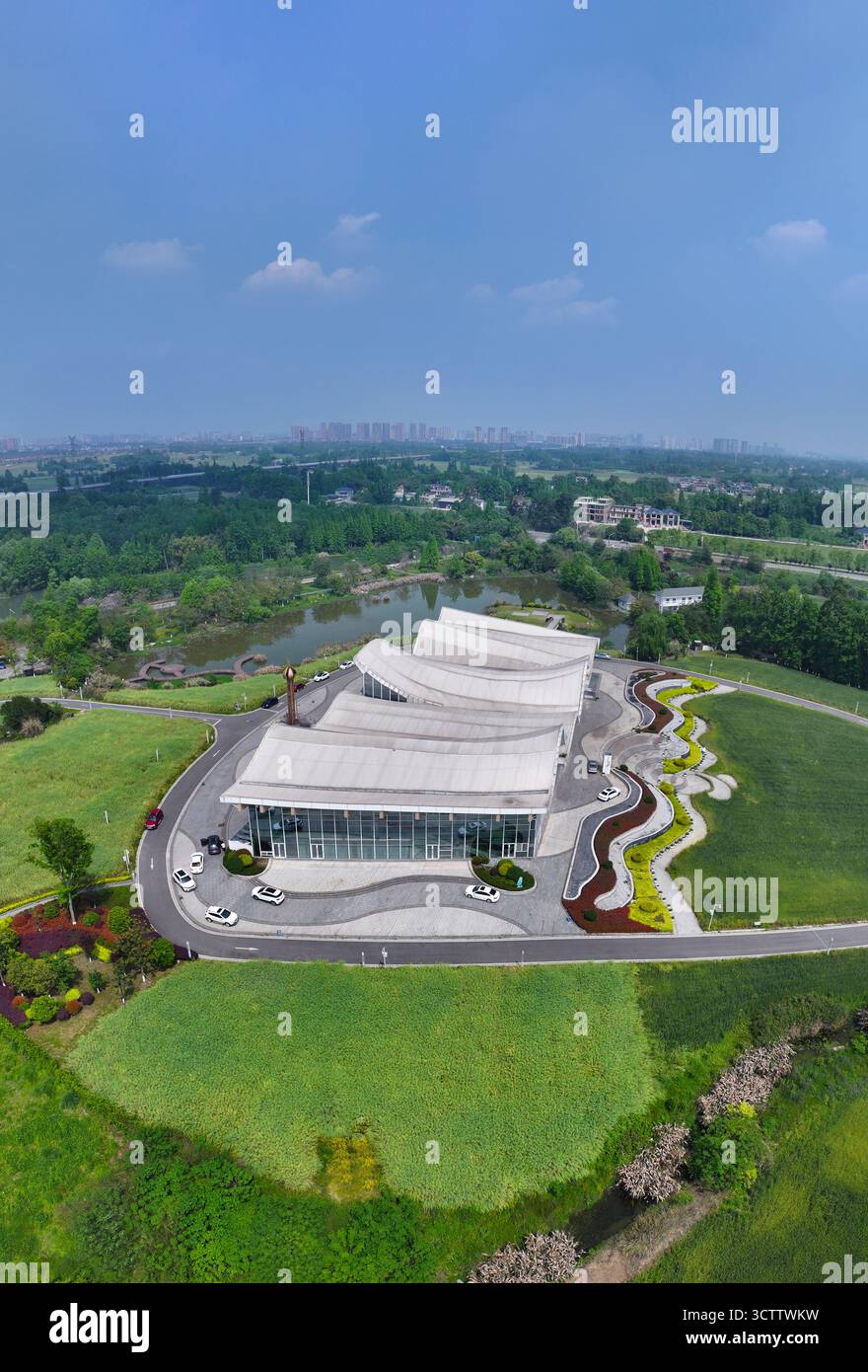 Luftaufnahmen der Internationalen Stadt Tianfu in Chongzhou, Chengdu, Provinz Sichuan Stockfoto