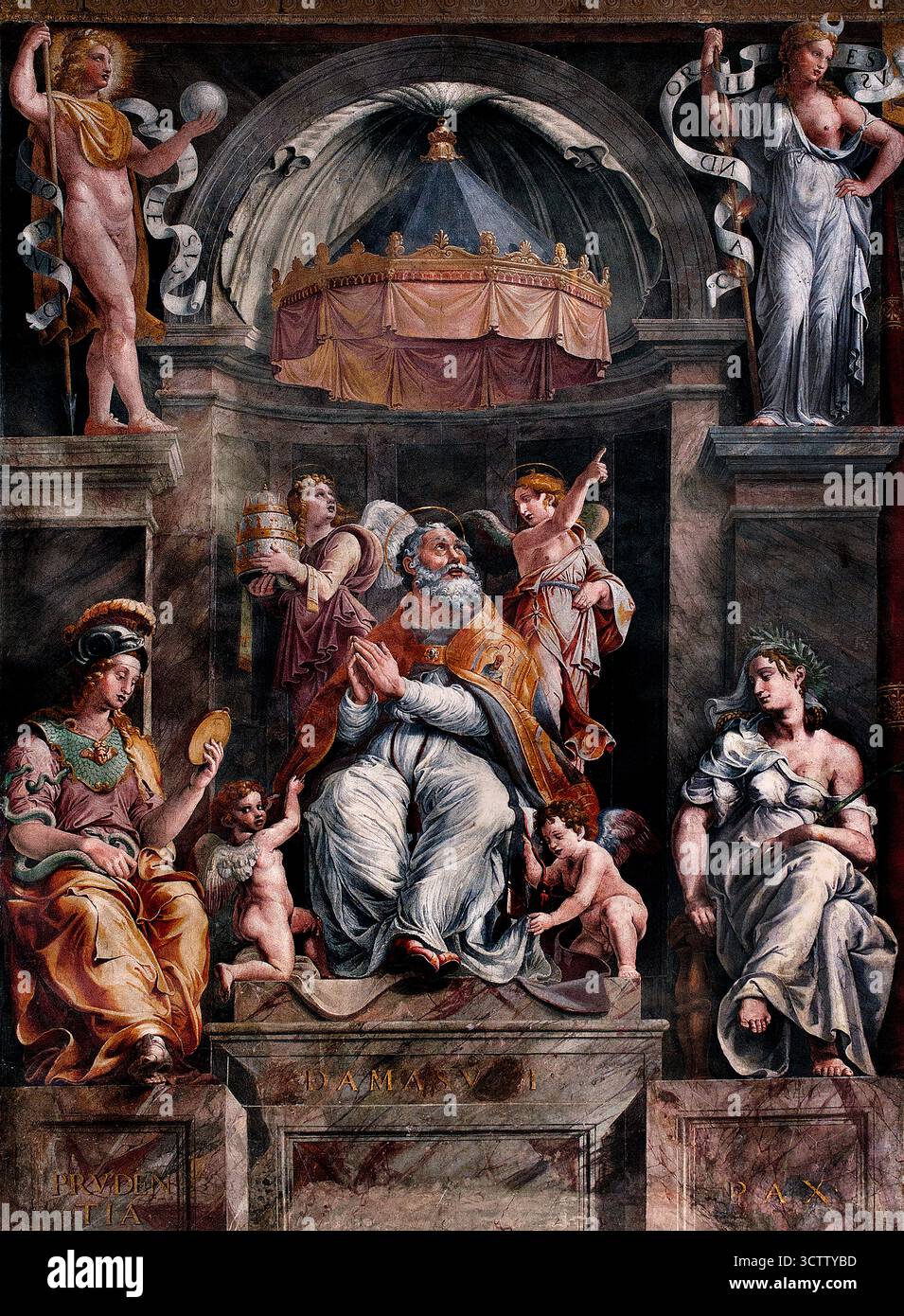 Papst Sylvester I, dessen Name auch Silvester geschrieben ist, war Papst von 314-335, Stanzen des Raffael (Tanze di Raffaello) Raffaello Sanzio da Urbino 1483 – 1520 fresco päpstlichen Gemächer Vatikan Rom Italien Stockfoto