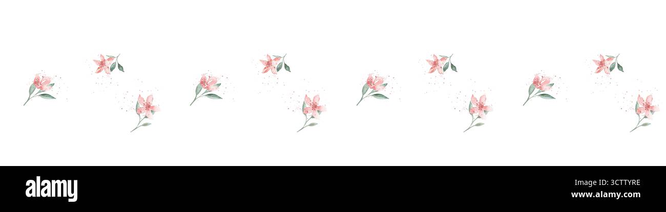 Rosafarbenes Aquarell fleckt und hinterlässt nahtlose Grenze auf weißem Hintergrund. Wiederholen Sie Banner weiche Pastellfarben Wasserfarbe für Schönheitsprodukte oder Stockfoto