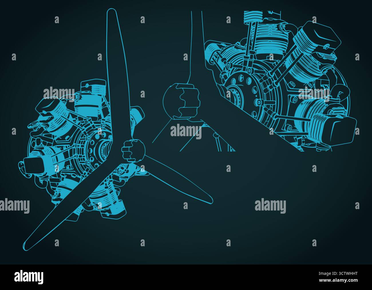 Stilisierte Vektorabbildungen des 7-Zylinder-Radialmotors Stock Vektor