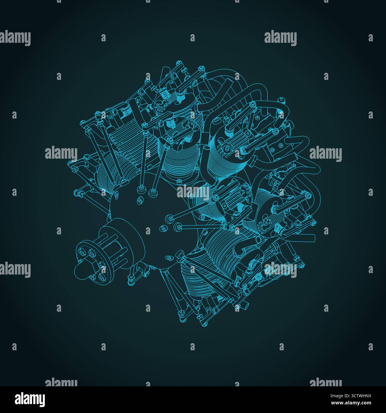Flugzeugradialtriebwerk isometrischer Entwurf stilisierte Vektorillustration Stock Vektor