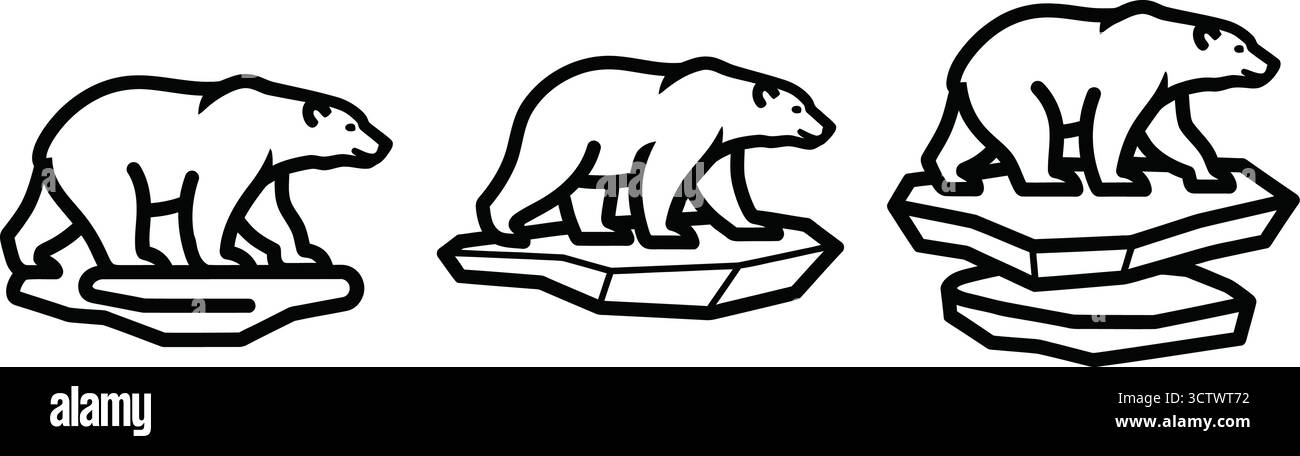 Drei Eisbären auf Eisschollen symbolisieren die arktische Tierwelt und das Bewusstsein für den Klimawandel Stock Vektor