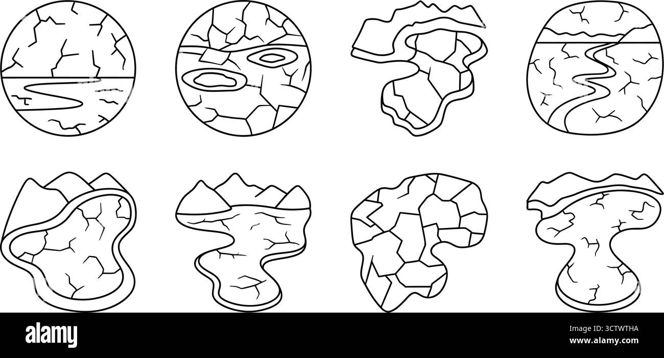 Sammlung von Symbolen für zerrissene Erde für Dürre und Klimawandel Stock Vektor