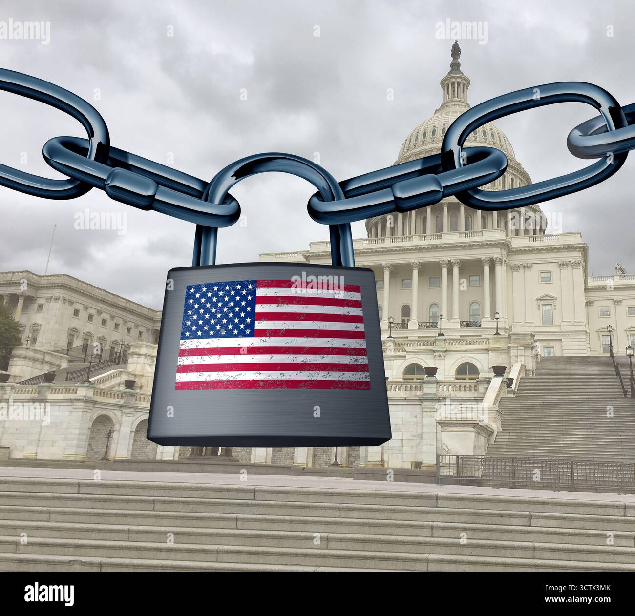 US-amerikanisches Bundessymbol als Vorhängeschloss mit Ketten und Schloss Sicherheit zeigt das Konzept des Schutzes f Stockfoto