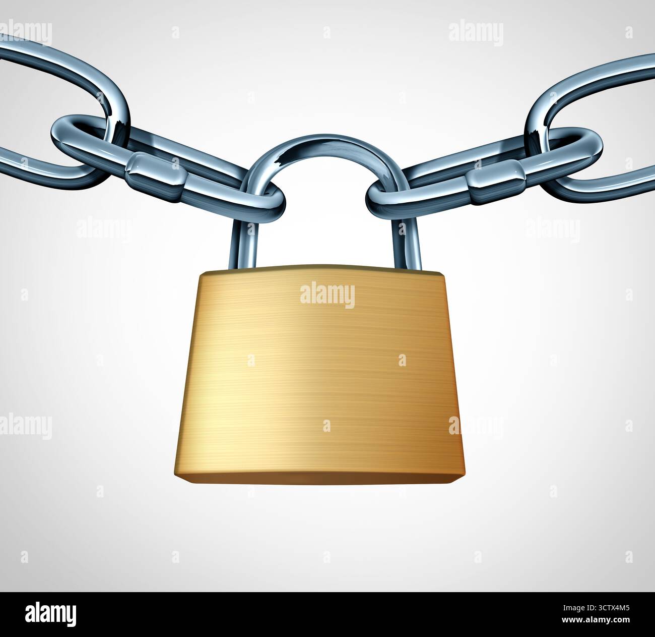 Verriegelt oder verriegelt Symbol für Herunterfahren und Schließen als Vorhängeschloss mit Ketten und Schloss Sicherheitssymbol und Datenschutzsymbol, das das Konzept des Schließens und zeigt Stockfoto