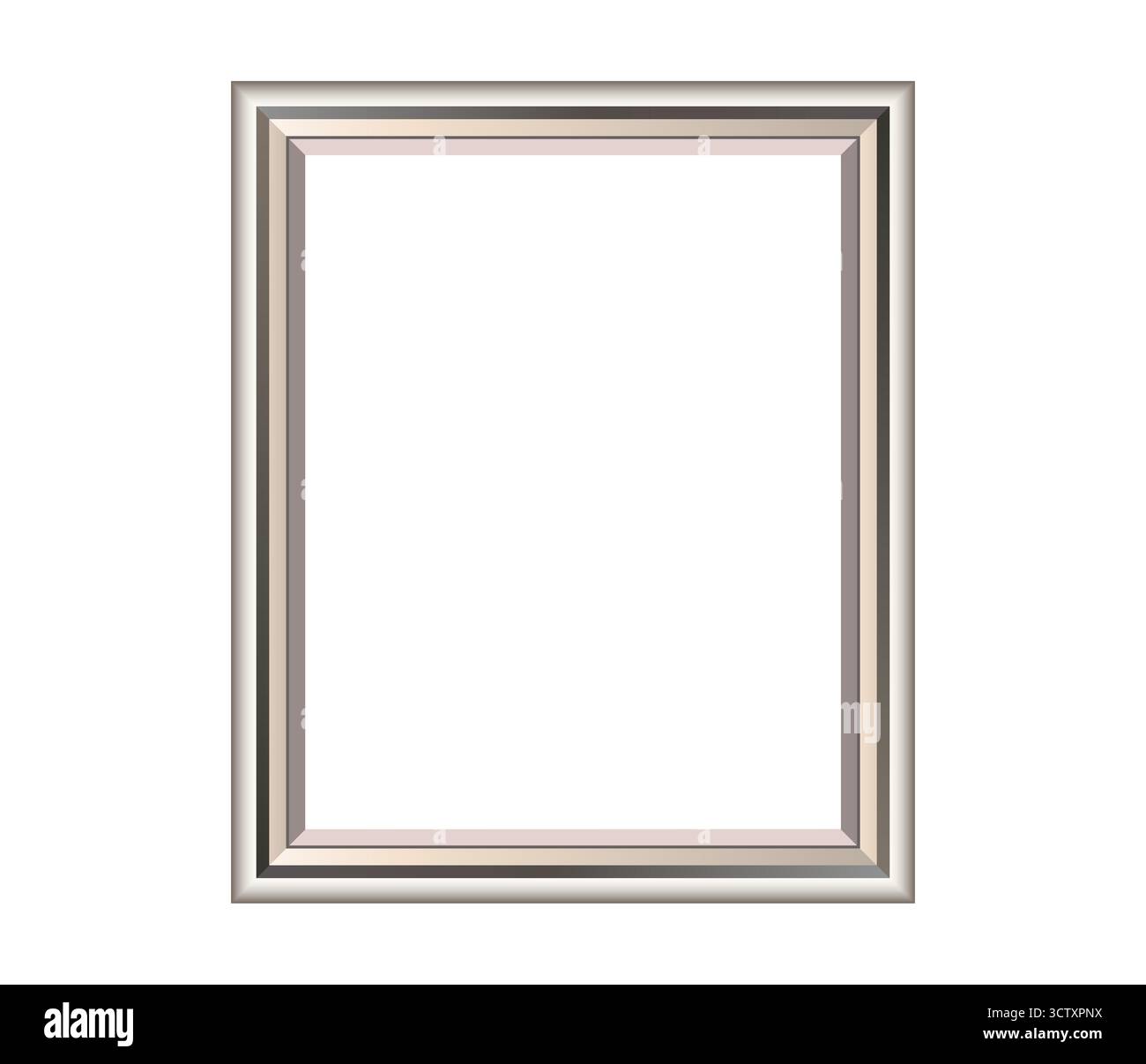 Geschnitzter silberner Bilderrahmen vertikale Ausrichtung mittlere Größe, Vektorsymbol isoliert auf weißem Hintergrund. Silberner dünner Bilderrahmen Stock Vektor
