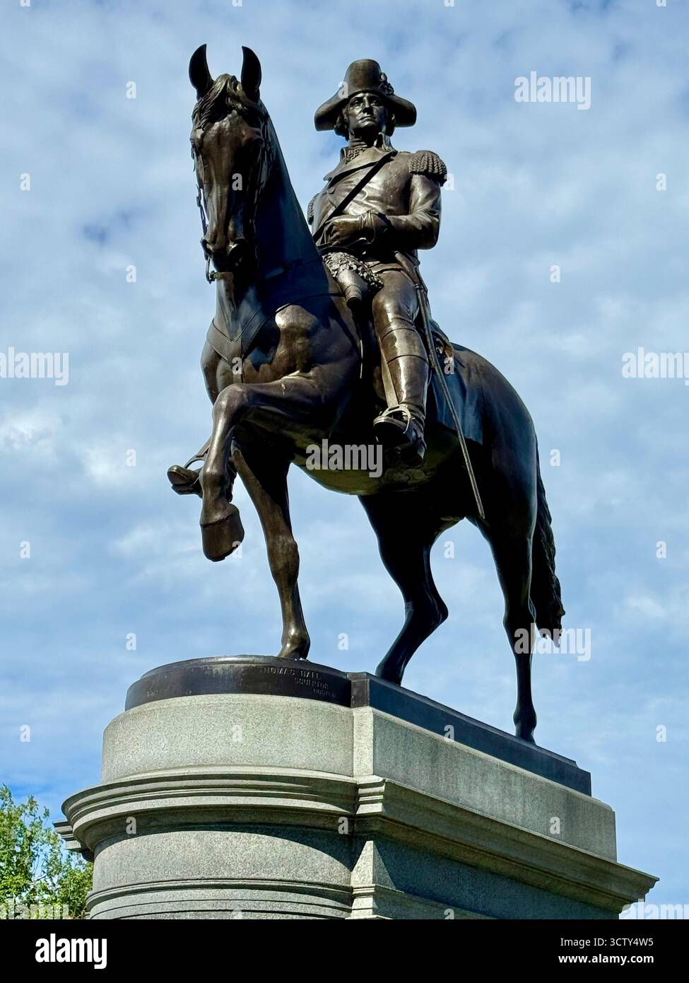 Statue im Boston Public Garden, die George Washington zu Pferd zeigt Stockfoto