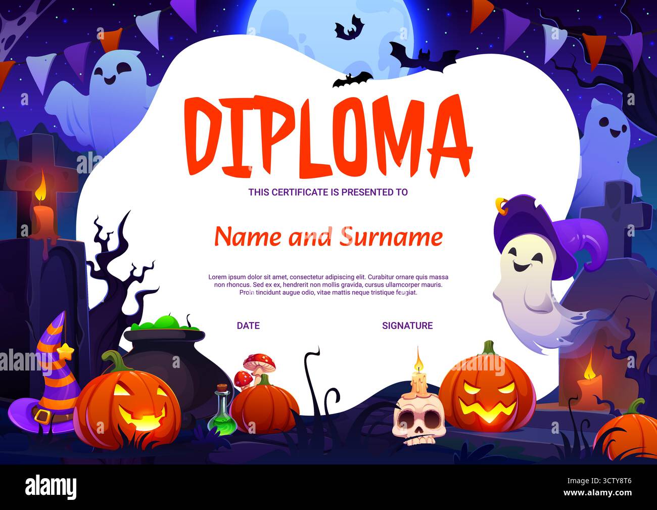 Kinderdiplom mit lustigen Charakteren Stock Vektor