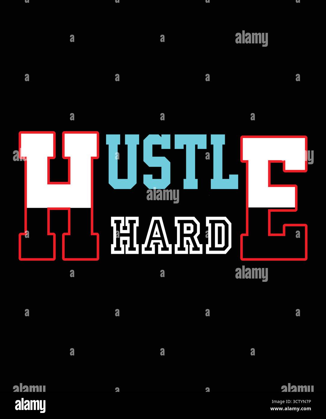 „Hustle Hard“ College Varsity-Schriftzug mit Vektor-T-Shirt-Design Stock Vektor