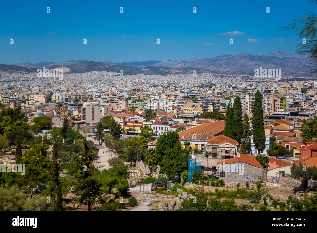 Panoramablick auf Athen, Griechenland vom Akropolis-Hügel Stockfoto