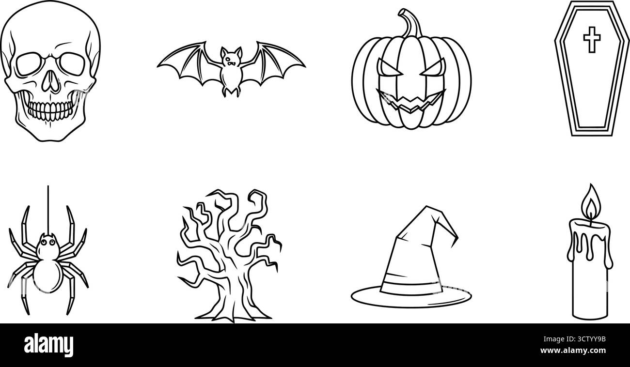 Set aus Halloween-Ikonenkollektion für Dekoration, Karten, Einladungen und Poster Stock Vektor