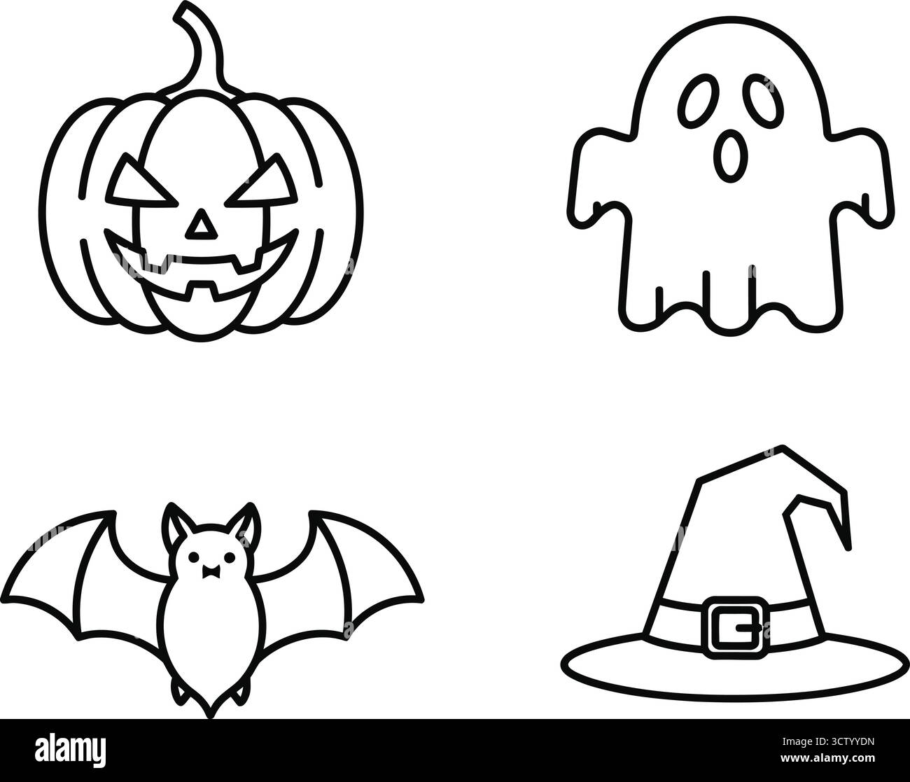 Halloween Outline Icon Set Kollektion mit Kürbis, Geist, Hexenhut und Fledermaus Stock Vektor