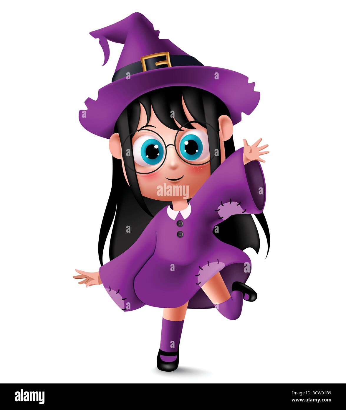 Glückliches Halloween Hexenmädchen, Spooky netter Charakter Vektor Illustration für Herbstferien Stock Vektor