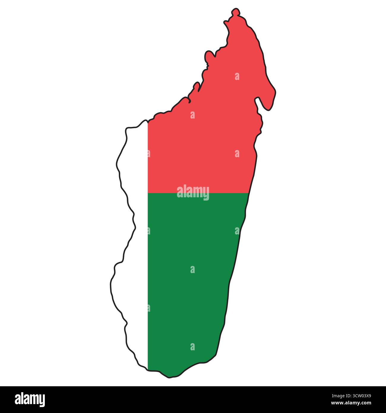 Flaggenfarbene Madagaskar-Karte, Madagaskar-Karte gefüllt mit rot-grüner weißer Nationalflagge Stock Vektor