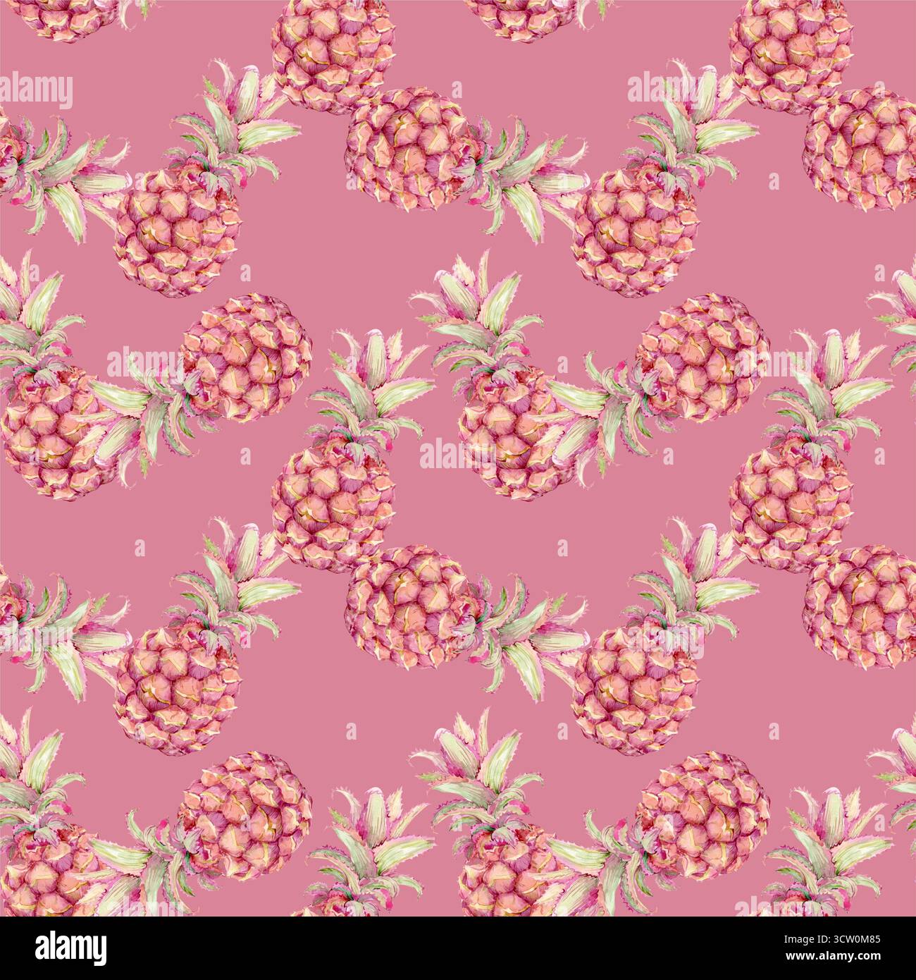 Nahtloses Aquarellmuster mit Ananas. Mini-Ananas auf rosa Hintergrund. Illustration für Textilien, Geschenkpapier, Umschläge und Sommermotive. Tropischer Dschungel und karibischer Resortstil. Stockfoto