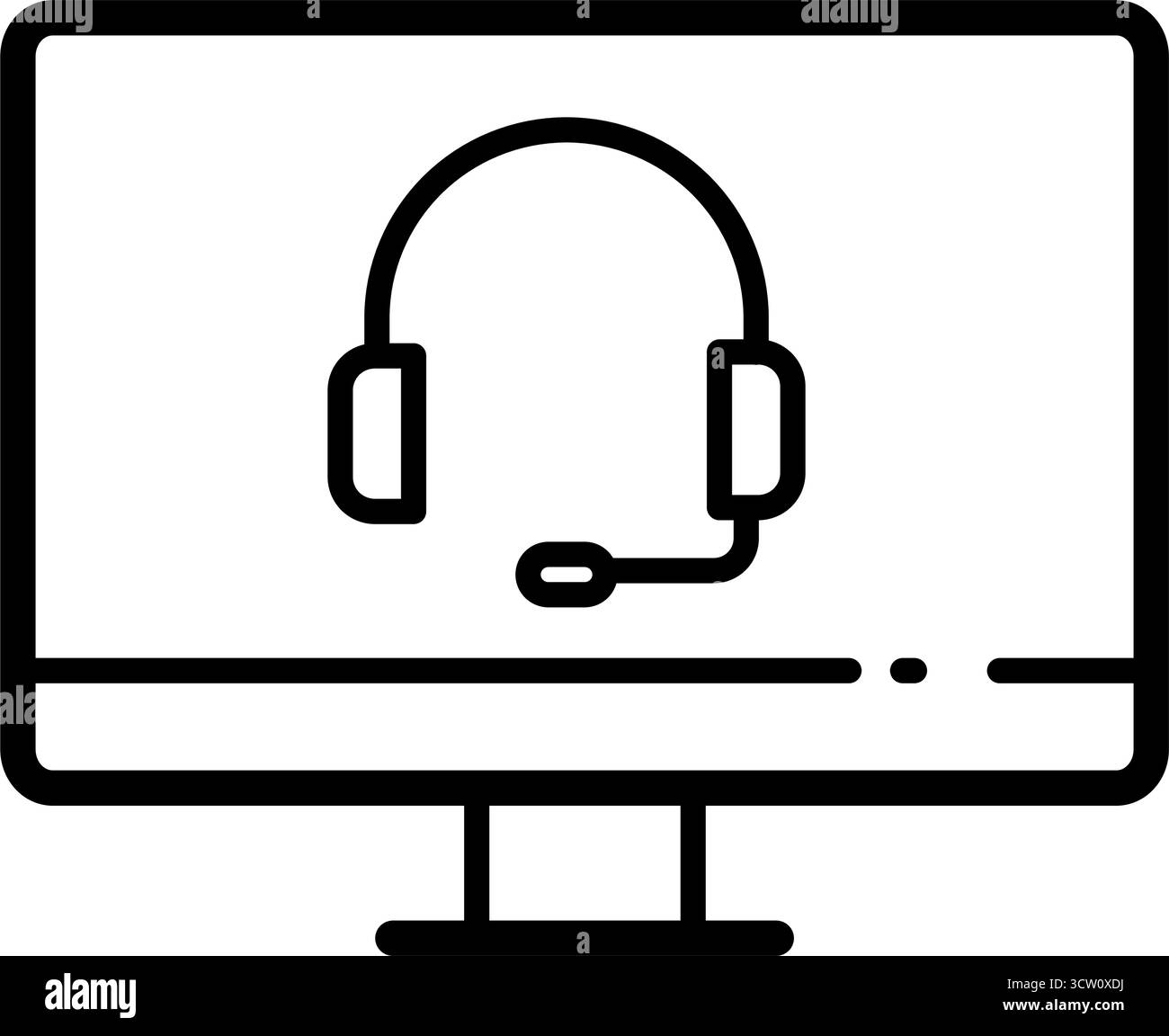 Online-Kundensupport-Monitor mit Headset-Umrisssymbol Stock Vektor