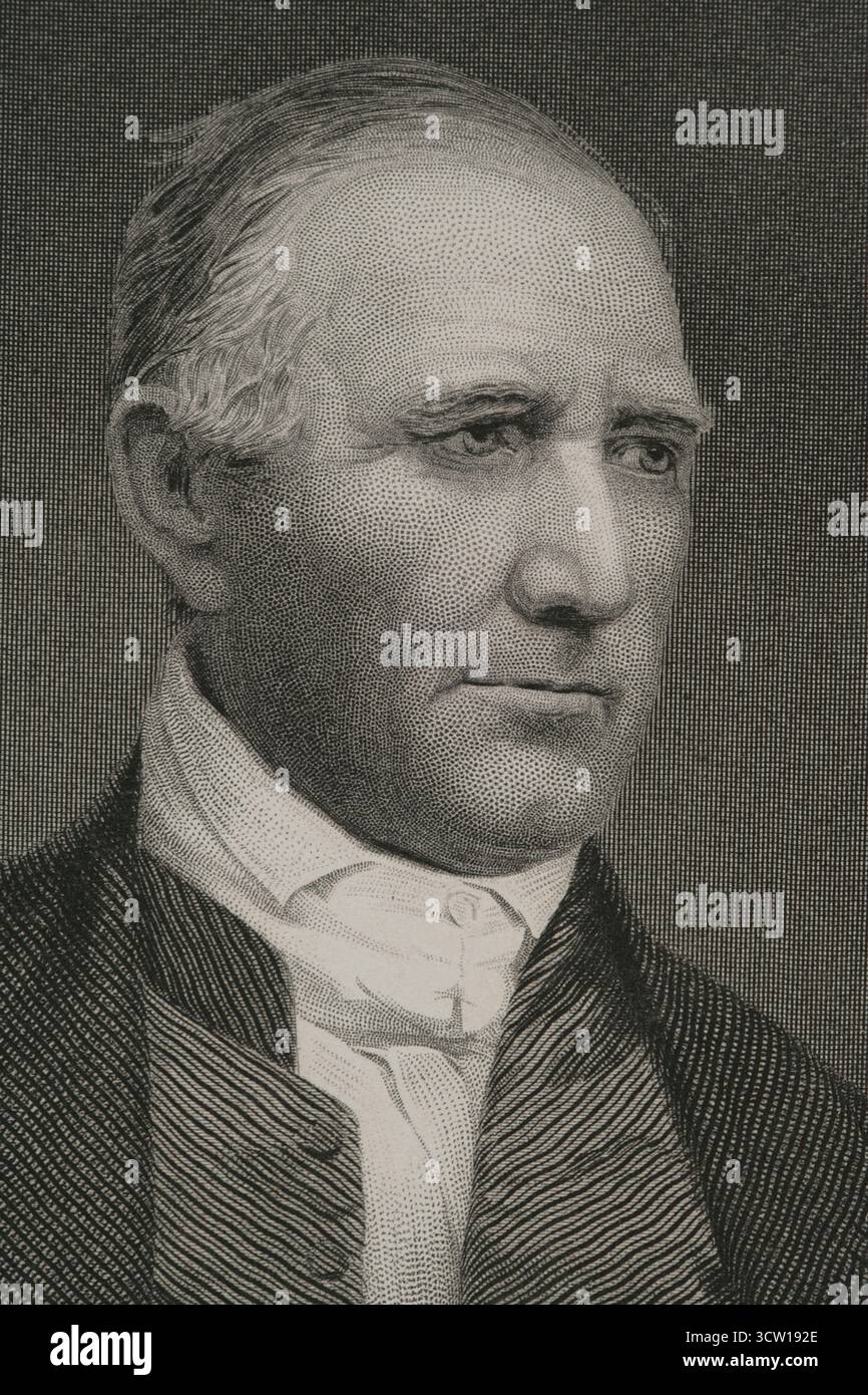 Sam Houston (Samuel Houston) (1793-1863). US-amerikanischer General und Staatsmann, der eine bedeutende Rolle in der Texas Revolution (1835–1836) spielte. Er war der erste und dritte Präsident der Republik Texas (1836–1838, 1841–1844) und einer der ersten beiden Personen, die Texas im Senat der Vereinigten Staaten repräsentierten. Hochformat. Kupferstich von W.J. Edwards (Fl. 1840-1863) aus einer Daguerreotypie. Details. Geschichte der Vereinigten Staaten von Amerika, von J. A. Spencer. Band II. Ausgabe in Barcelona, 1873. Stockfoto