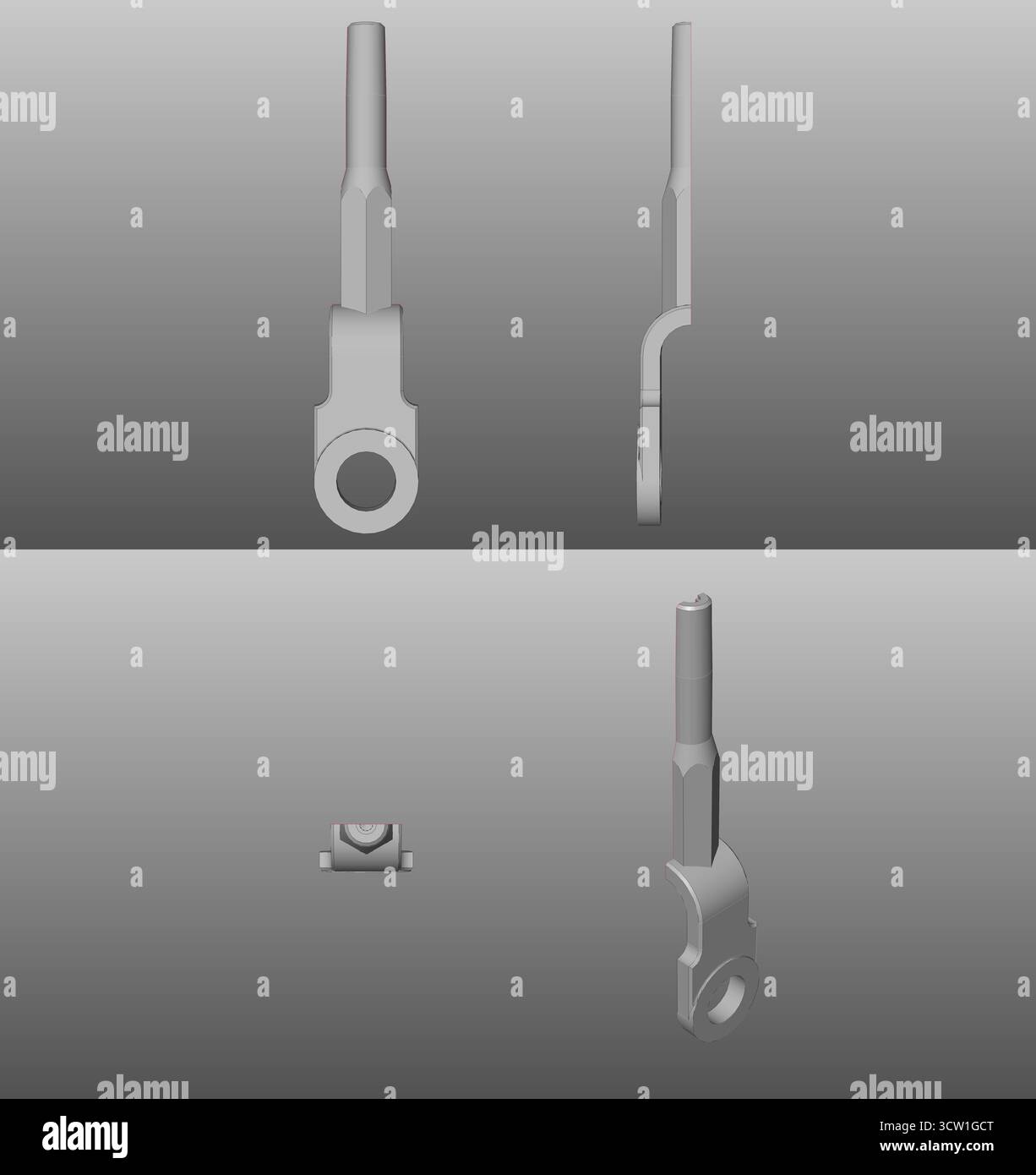 cad-Zugstangensystem, Bohrschraubengabel, Konnektivitätsklemmen Hardware, technische Zeichnung in 3D Stockfoto