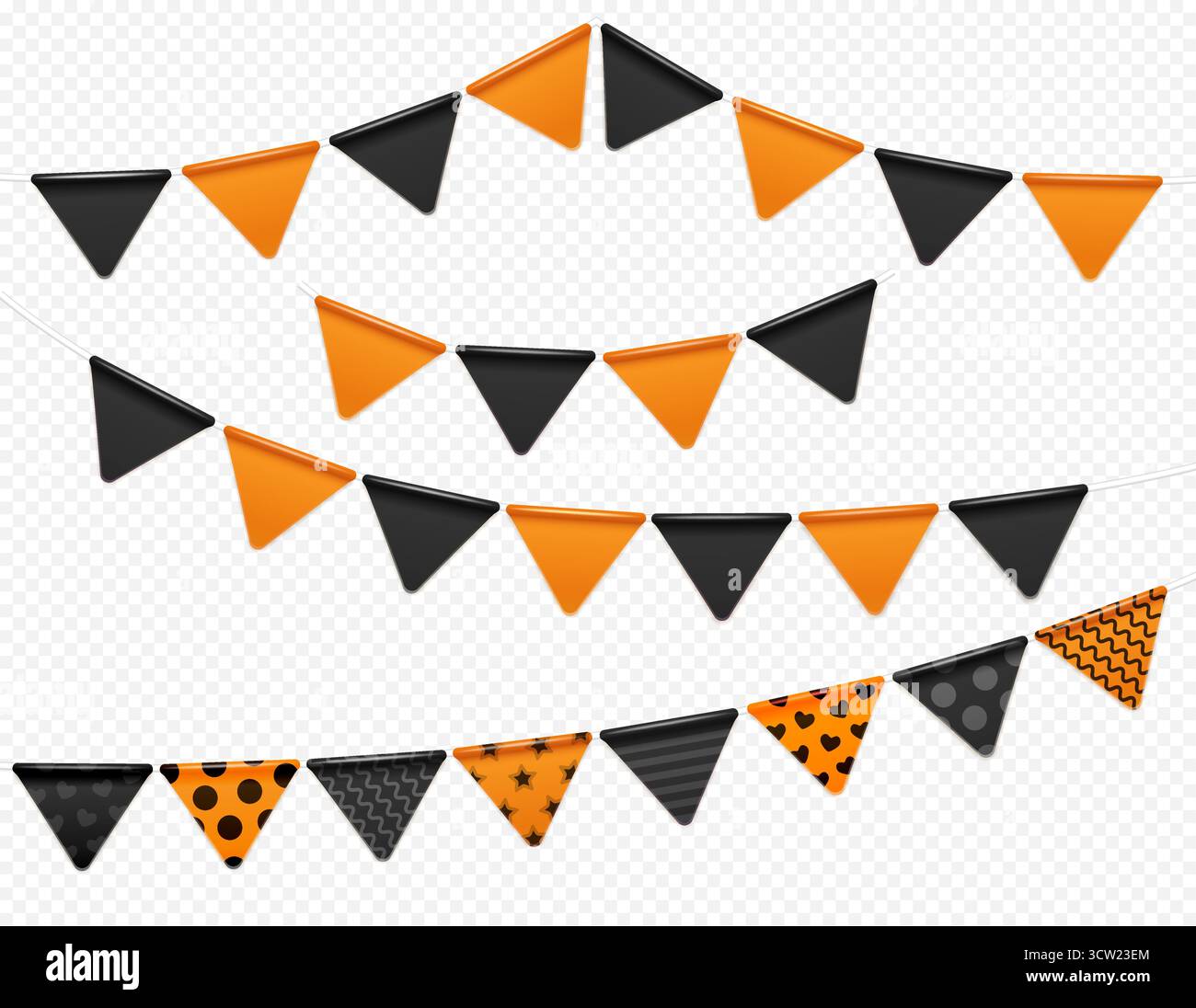 Set aus farbenfrohen, realistischen, festlichen Halloween-Fahnen. Stock Vektor