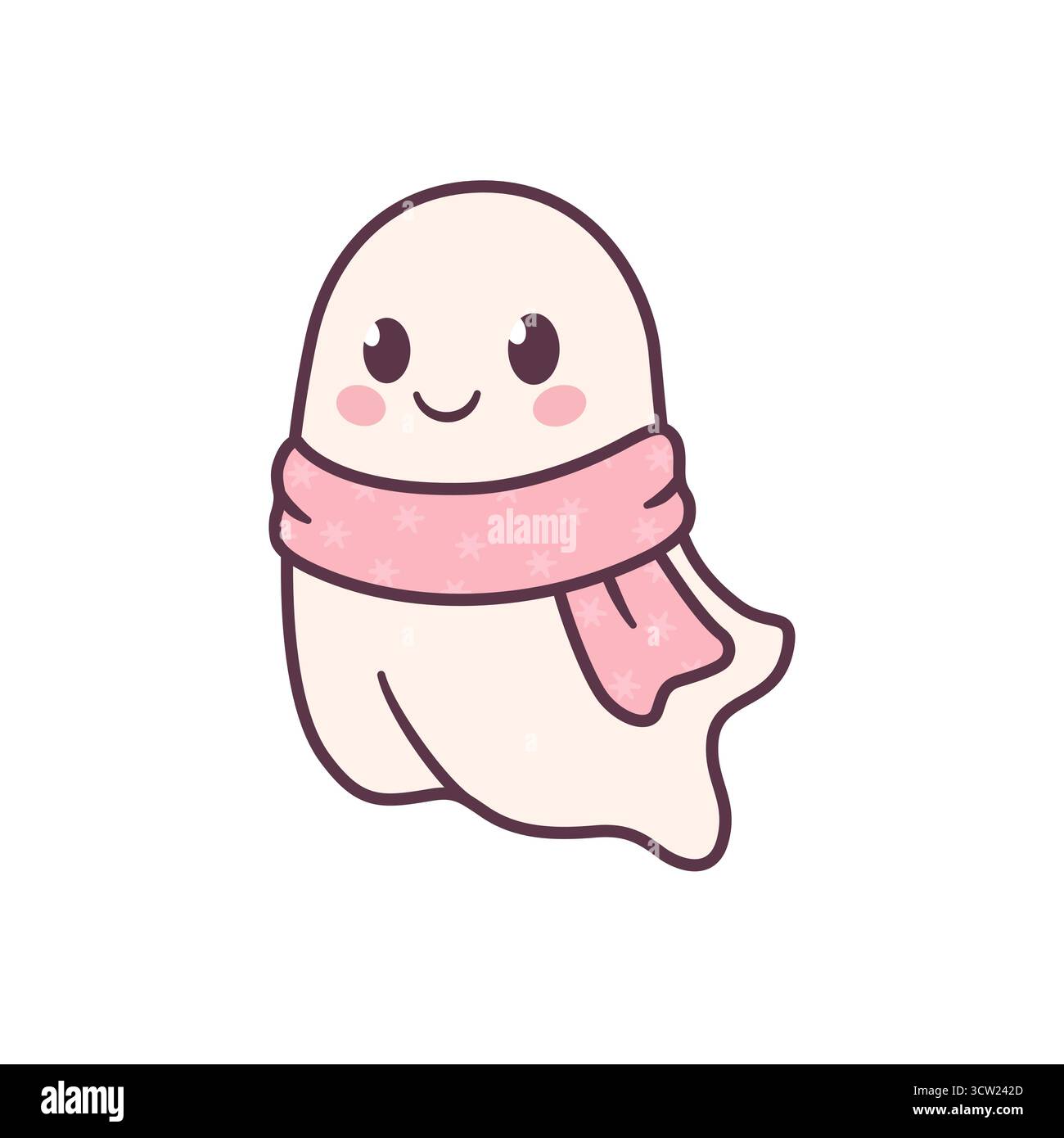 Niedliche Halloween-Geisterfigur mit rosafarbenem Schal mit Sternenmuster Stock Vektor