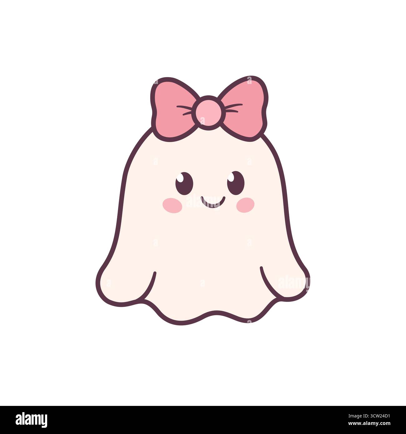 Niedliche Geisterfigur mit rosafarbener Schleife für niedliche Halloween-Illustration Stock Vektor