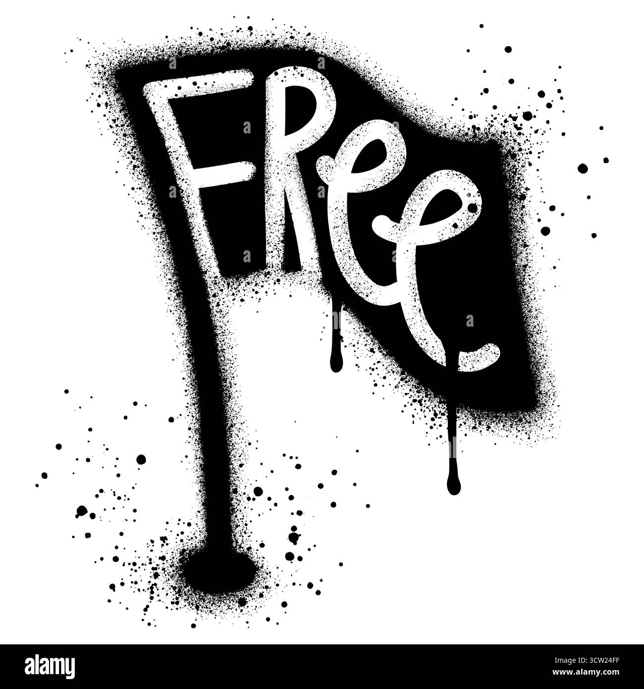 Flagge mit kostenlosem Schriftzug im Graffiti-Stil mit schwarzer Sprühfarbe. Stock Vektor
