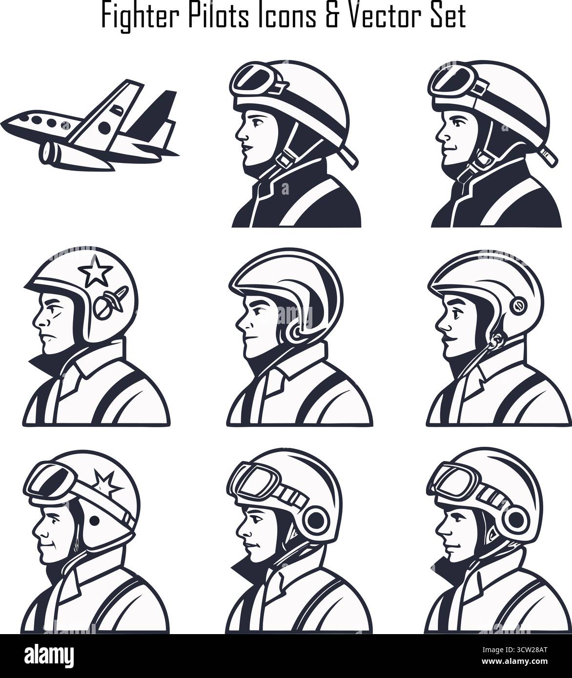 Kampfflugzeuge Symbole setzen Vektor-Illustration von militärischen Piloten und Luftwaffe Symbole Stock Vektor