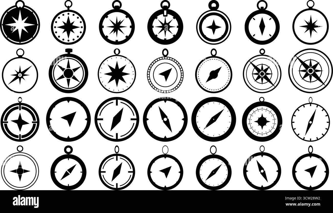Kompasssymbole für Navigation, Richtung und Fahrkonzepte festgelegt Stock Vektor