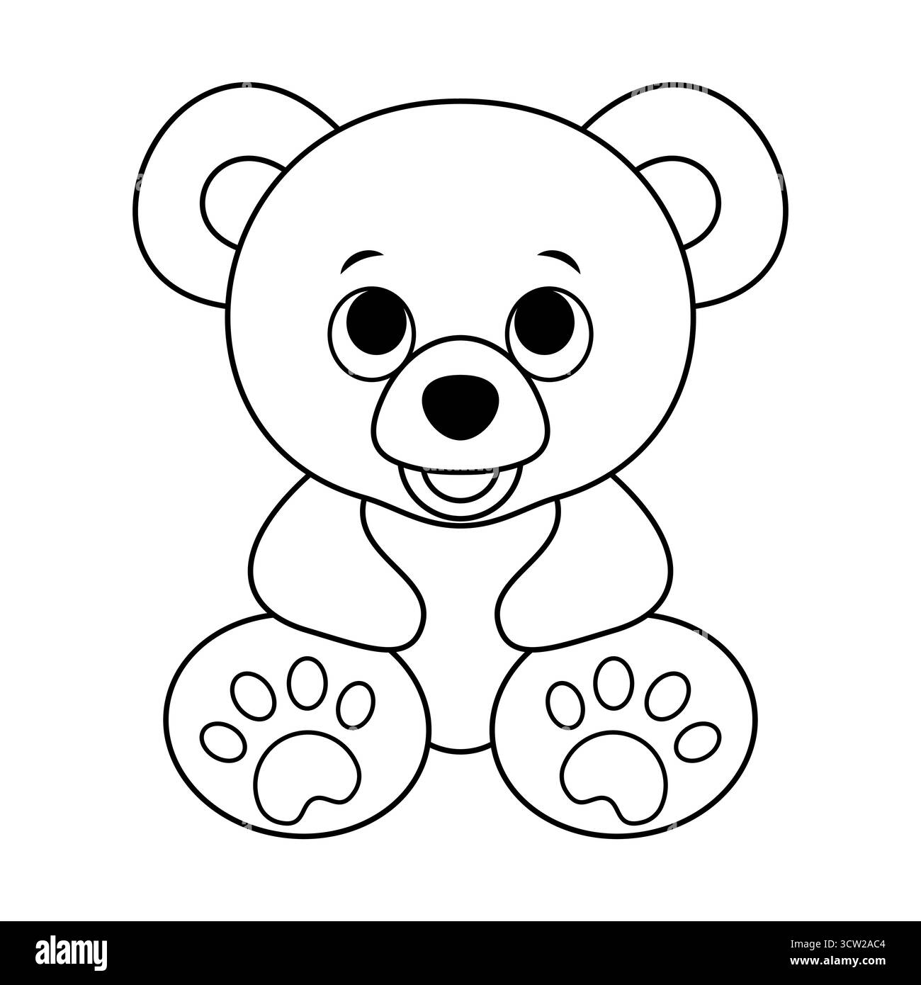 Niedlicher Cartoon Teddybär mit einem glücklichen Lächeln Vektor. Perfekt zum Ausmalen von Seiten, Designs für Kinder, Kinderzimmer, Aufkleber oder Lehrmaterialien. Stock Vektor