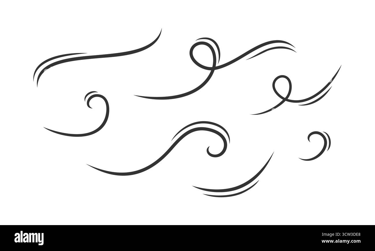 Satz von Windbewegungselementen auf weißem Hintergrund, Vektorillustration Stock Vektor