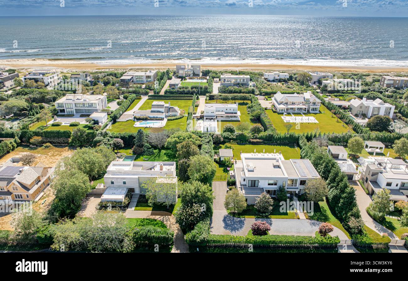 Aus der Vogelperspektive teurer Häuser in bridgehampton, ny Stockfoto