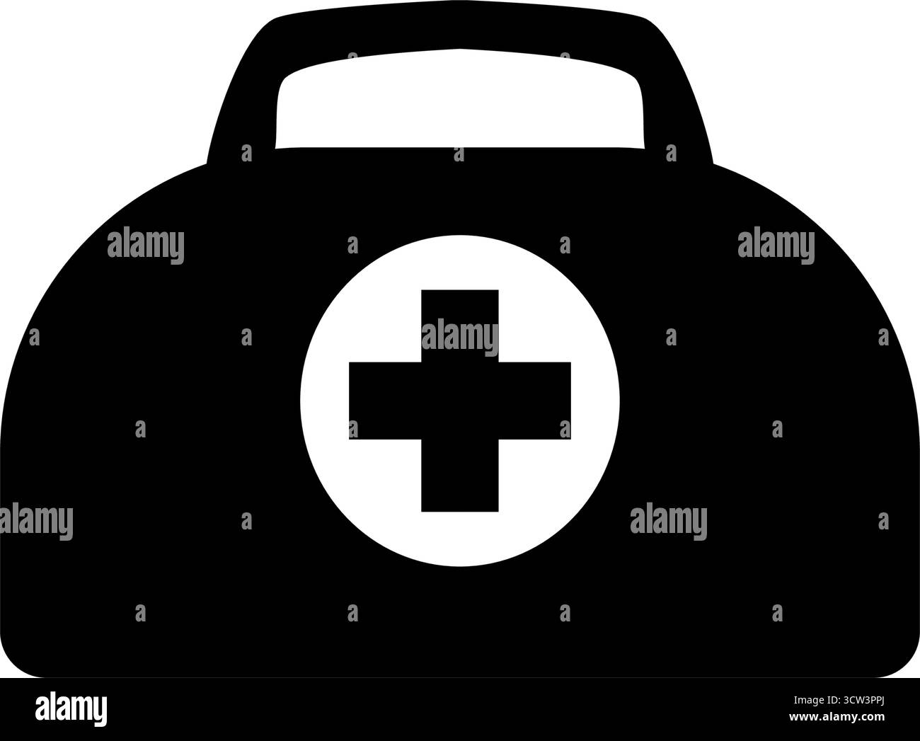 Symbol Für Erste-Hilfe-Kasten. Einfache schwarze Vektorsilhouette einer medizinischen Tasche mit weißem Kreuz. Gesundheits-, Notfall- und Sicherheitskonzept. Stock Vektor