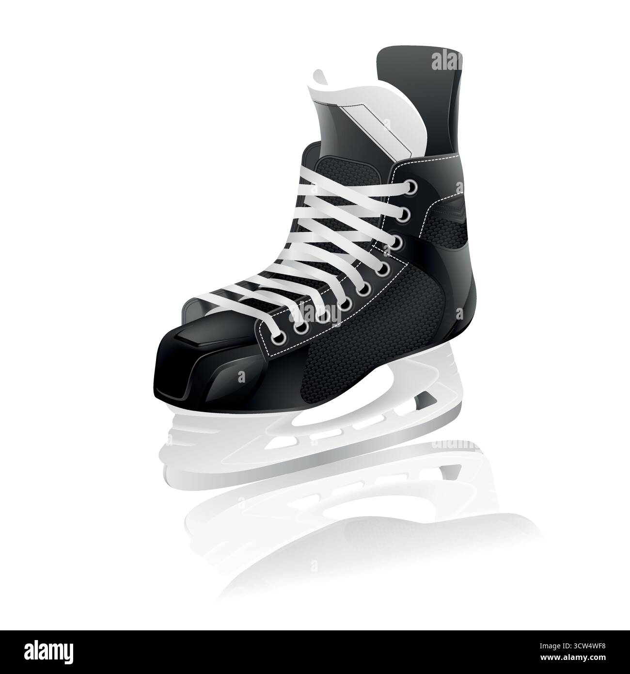 Vector Eishockey Skate Boot mit Schnürsenkeln und Klinge. Realistischer, isolierter Eishockey-Skateschuh mit 3D-Design. Illustration Zum Eishockeyskate. Hockey Stock Vektor