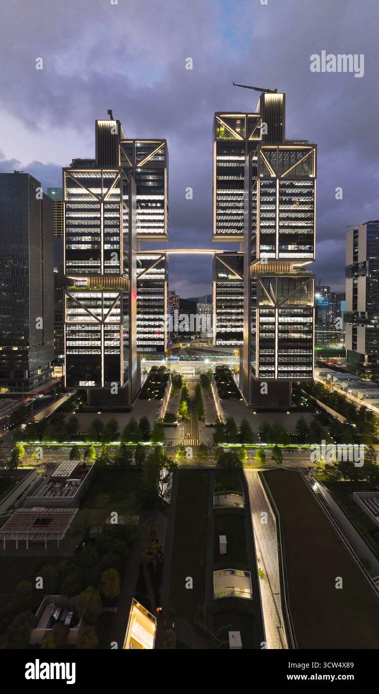 Luftaufnahmen von Vanke Cloud City, Sky City, Nanshan DJI Hauptquartier, Shenzhen, Provinz Guangdong Stockfoto
