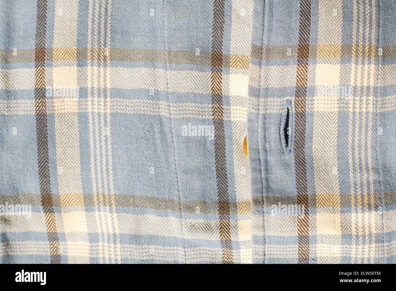 Nahaufnahme von Gingham-Tuch mit Knopflöchern Stockfoto